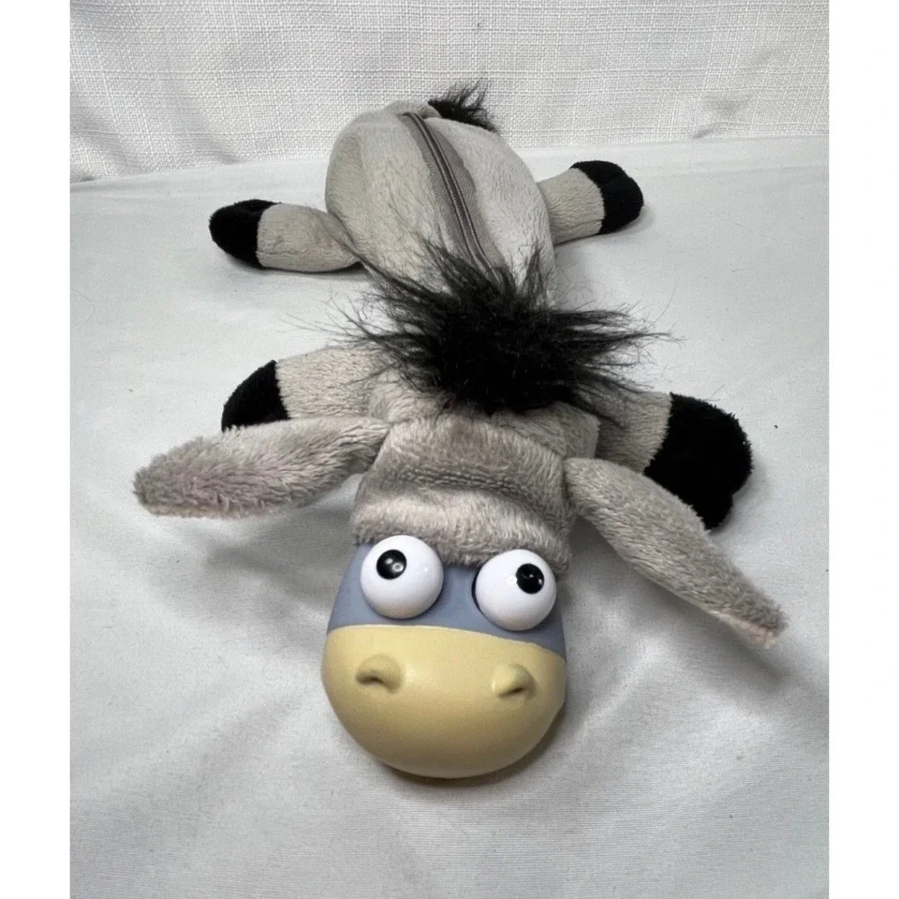 Plush Donkey Pencil Case Grey Fuzzy Stuffed Animal Zipper Pouch School Supplies